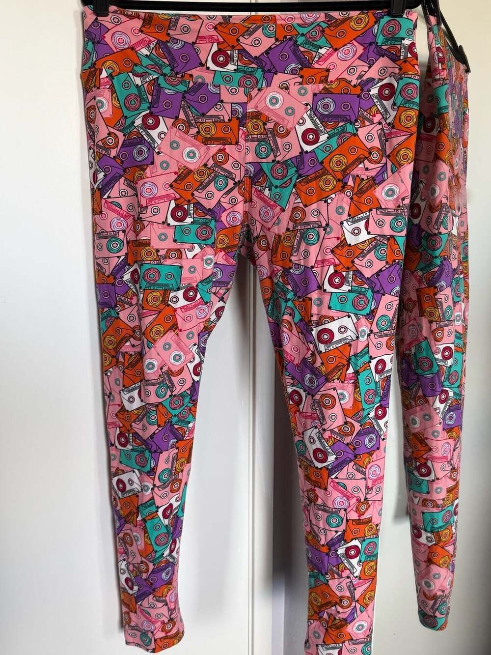 LuLaRoe Cassette Tapes Leggings Tall & Curvy Pink Retro 80s
